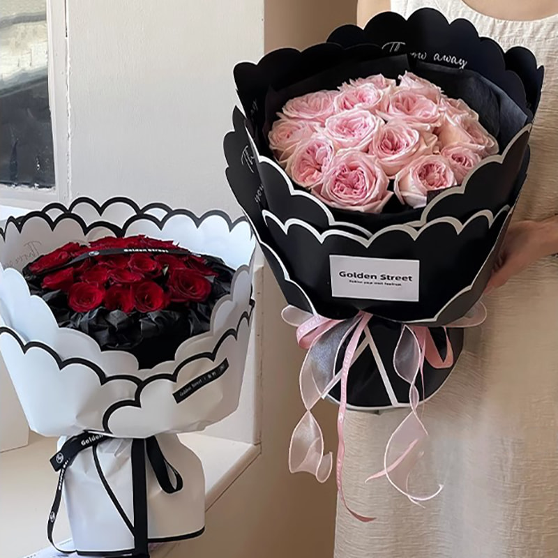 MYHC-71 Monokrom Petal Şekilli Pamuk Çiçek Ambalaj Kağıdı