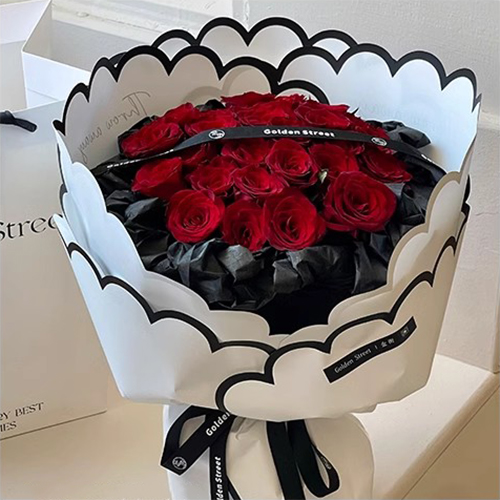 MYHC-71 Monokrom Petal Şekilli Pamuk Çiçek Ambalaj Kağıdı