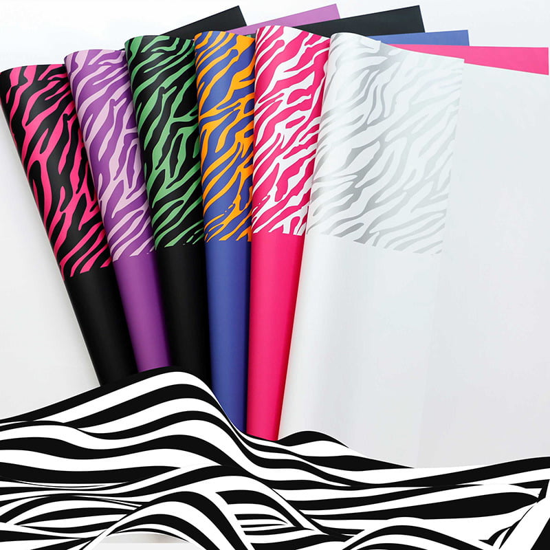 Zebra desenli altı renkli çiçek ambalaj kağıdı